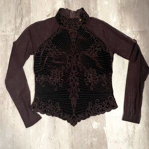 Tadashi Chocolate Brown Beaded Top Size XL